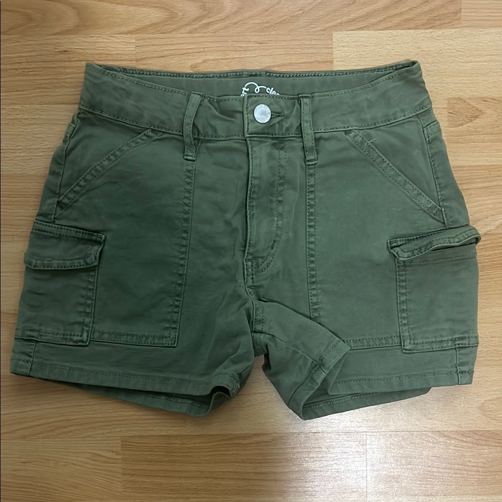 Olive Green Girls Cargo Shorts